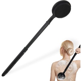 Cepillo de baño de doble cara con mango extensible, con cerdas suaves y agradables para la piel que permiten una limpieza suaves, diseñado específicamente para personas con movilidad reducida. (Black)