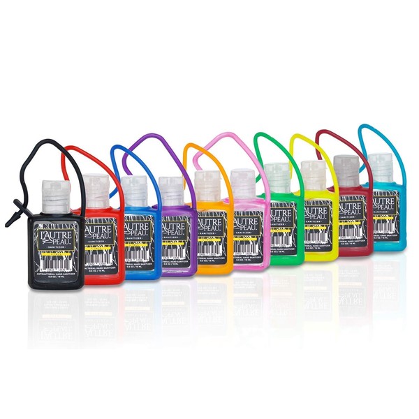 L'AUTRE PEAU Antibacterial Travel Hand Sanitizer Gel with Aloe Vera Jelly wrapped with Travel Strap (10 Pack, Black,Red,Blue,Purple,Yellow,Pink,Green,Orange,Teal,Maroon)