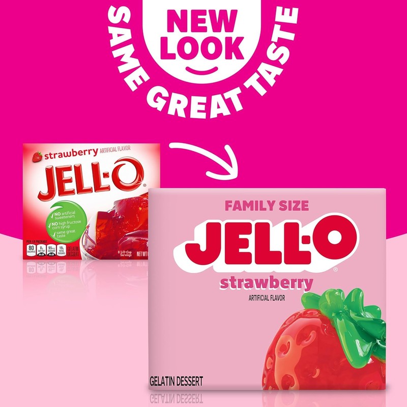 Jell-O Strawberry Artificially Flavored Gelatin Dessert Mix, Family Size, 6