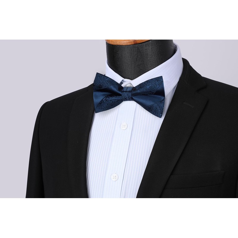 HISDERN Bow Tie Navy Blue Men's Paisley Suit Bow Tie