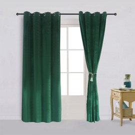 Super Soft Signature Velvet Curtains Set of 2 Dark-Green Classic Blackout Panels Home Theater Grommet Drapes Eyelet 52Wx72L-inch Dark Green(2 Panels) with Matching Tiebacks