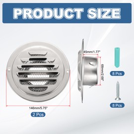 PATIKIL 3 Inch Round Air Vents, 2 Pcs Outlet Vents Cover Bulk Cover 304 Stainless Steel Louver Grille Cover Ducting Air Ventilation Wall Vent Cover for Ceiling Mount Bathroom Vent, Silver