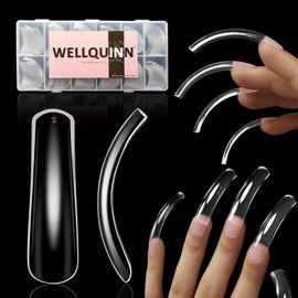 Wellquinn Curved Nail Tips Square Press on Full Cover Thicker Extra Curve Gel x Thick Long Acrylic Fake Nails, Clear Hard Gel French XXL False Nails for Nail Extension 12 Sizes 240 Pcs Q54 Pro