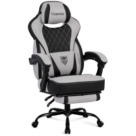 Vonesse Gaming Chair, Reclining Fabric Gaming Chairs for Adults 250LBS, Office Chair with Pocket Spring Cushion, Computer Chair with Footrest and Massage Lumbar Support (Light Gray)