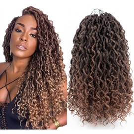 Goddess Locs Crochet Hair 14 Inch Boho River Locs Hippie Locs Wavy Crochet With Curly Hair In Middle And Ends Braids Hair Extensions (8 Packs,14 inch, T30)