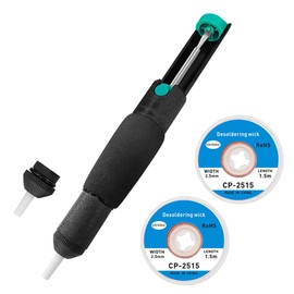 Desoldering Pump Solder Wick, Solder Remover Tool 3-in-1 Kit Included 1pc Solder Sucker Pump and 2pcs Desoldering Wick Solder Braid Wire(2.5mm W 0.10'' L 5')
