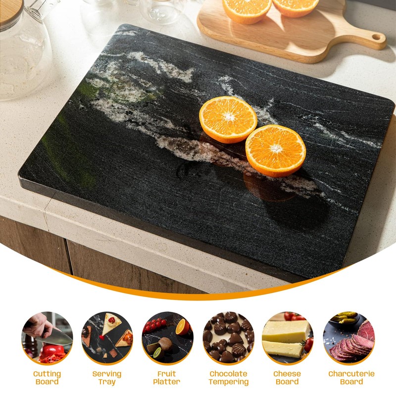 Adolif Natural Black Marble Pastry and Cutting Board, 12x16x0.7 Inch,