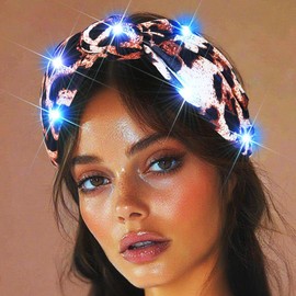 GORTIN Boho Headband Light up Stretch Knotted Wide Head Wraps Sparkle African Head Scarf Hair Accessories for Women (A-Leopard, Free size)