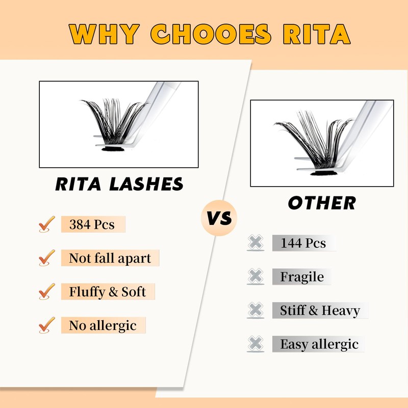 RITALASH 384PCS 4 Style Cluster Lashes Book Individual Lashes Clusters