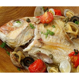 Natural Akashi Sea Bream Whole Tail Aqua Pazza, Red Snapper Soup, Shellfish, Olive Petite Tomato Set [Hokkaido, Okinawa, Remote Islands Not Deliverable]
