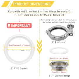 RIXIGOOD 2 Inch Tri Clamp PTFE Gasket for 2" Sanitary Tri-Clamp Fittings TC Polytetrafluoroethylene O-Ring Seal Gaskets 12PCS