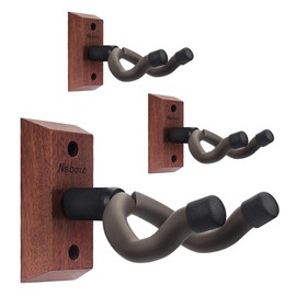 Neboic 3 Pack of Guitar Hanger, Guitar Wall Mount Display Bracket with Soft Padded Guitar Holder, Hard Wood Base Guitar Wall Hooks for All Bass Electric Acoustic Guitar Ukulele -Black Walnut