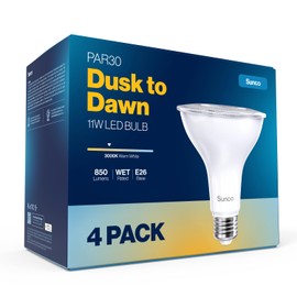 Sunco LED PAR30 Dusk to Dawn Light Bulb for Outside Porch, Patio, Backyard, 11W=75W, 850 LM, 3000K Warm White, Non-Dimmable, Photocell Sensor, UL 4 Pack