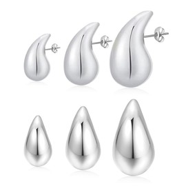 Bluegoog 3 PCS Chunky Hoop Earrings Set, Large 14k Gold Plated Teardrop Waterdrop Drop Earring Fashion Statement Jewerly Accessory Pack for Women Gifts (Earrings Silver Set)