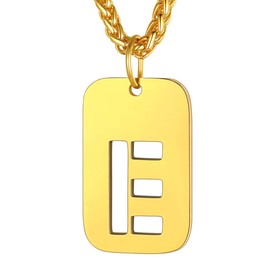 Initial Letter E Necklace Dog Tag Pendant for Men Women 18K Gold Plated Alphabet Name Necklaces Military Jewelry,Letter E