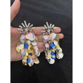 Unbranded Multicolor Earrings Large Long Big Pink  Dangle Bold Statement Blue Big Confetti