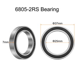 sourcing map 10pcs 6805-2RS Bearing 25x37x7mm, Chrome Steel Double Rubber Seals Precision Bearing, Lubricated Deep Groove Ball Bearings, P6 (ABEC 3)