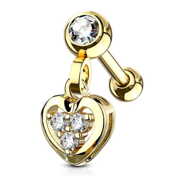 PiercedOff 316L Surgical Steel IP Gold Tone Heart Dangle Cartilage