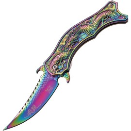 Dark Side Folding Knife Fantasy Rainbow Titanium Dragon 4.5" Clsd Pocket A019RB