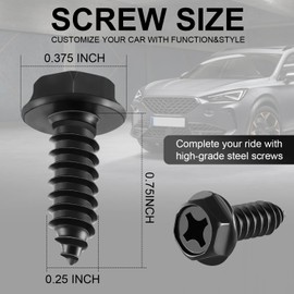 LivTee Rustproof License Plate Screws for Securing License Plates Frames and Covers on Cars and Trucks, 8 Set Premium Stainless Steel Self Tapping Mounting Bolts (Black Zinc Plated)