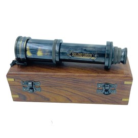 MADSNIIB Brass Telescope with Wooden Box, Antique Decor Spyglass, Decorative Functional Telescope for Travel, Hiking, Navigation with High Resolution, Gift for Nautical Lovers