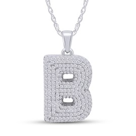 SAVEARTH DIAMONDS 1 1/4 Carat Round Cut Lab Created Moissanite Diamond Initial Bubble Letter B Pendant Necklace In 14k White Gold Over Sterling Silver With 18" Chain (VVS1, 1.25 Cttw)