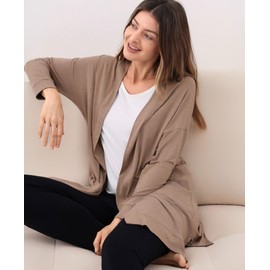 GYS Open Front Cardigan for Women, Bamboo Viscose Lightweight Cardigan with Pocketes, Casual Loose Coat, Camel, Large