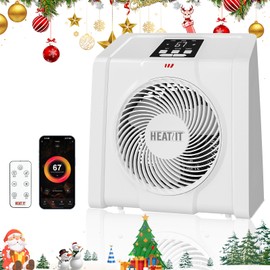 HEATIT Space Heater with Remote for Indoor, Digital Display with Thermostat，Containing Plasma & Ozone,1-12H Timer, 1500W/750W, Electric Space Heater for Office, Bedroom,White,10.6"Dx7.0"W x 11.8"H