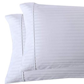 Royal Tradition Damask Striped 600-Thread-Count, 100-Percent Cotton Set of 2 Standard Size Pillow Cases, White