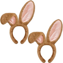 2PCS Brown Bunny Ears Headband, Plush Rabbit Halloween Costume Accessory