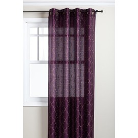 Stylemaster Hudson 55 by 84-Inch Embroidered Faux Silk Brass Grommet Panel, Amethyst