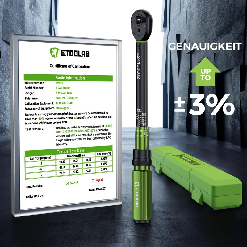 ETOOLAB 3/8 Inch Torque Wrench, 5-70 N·m/5-49.2 lbf·in, ±3% Error