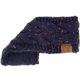Winter CC Confetti Fuzzy Fleece Lined Thick Knit Headband Headwrap Hat Cap Navy,ONE SIZE