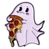 Ghost Holding Pizza Enamel Pin Cartoon Ghost Apparition Brooch Pin
