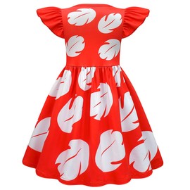 MSSmile-FANKID Little Girls Hawaiian Costume Dress With Luau Flower Leis Accessories Flower Hair Clip(8-9Years/140cm,red)