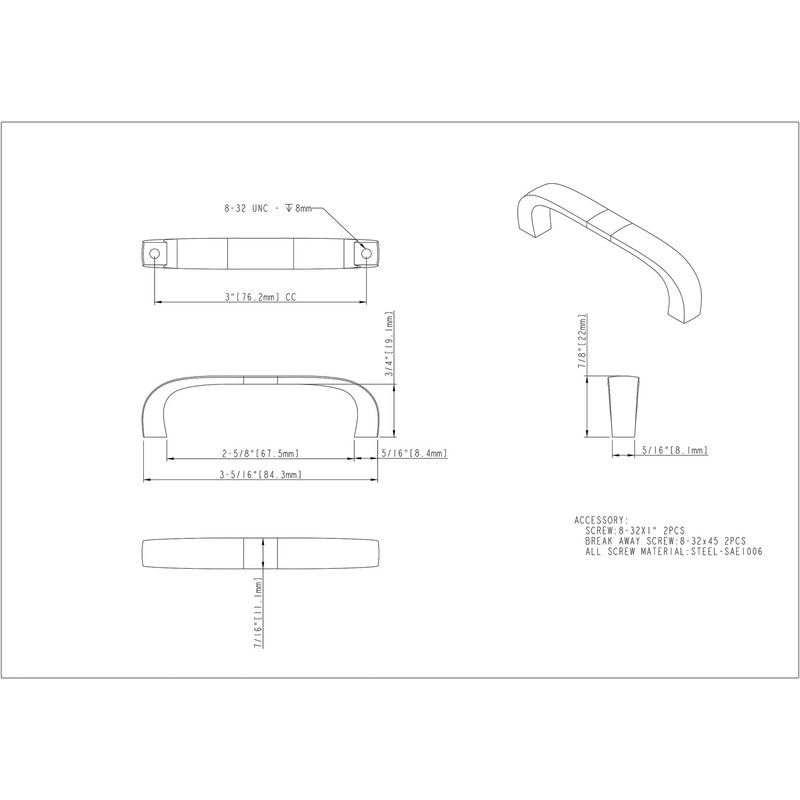Elements 984-3SN Slade Collection Pull, Satin Nickel