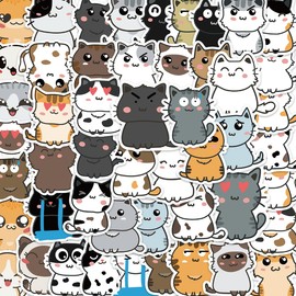 50 Pieces Stickers Cute Cat Funny Cartoon Animals Stickers Packs for Guitar Skateboard Cups Mobile Phones Waterproof Vinyl