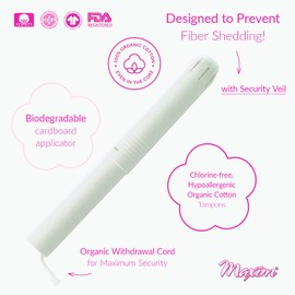 Maxim Organic Cotton Tampons, Cardboard Applicator, SUP, 14ct, No Chlorine/Dioxin/Chemical, ICEA Approved, Organic Natural Tampons, Biodegradable, Organic Tampons with Applicator, 1 Pack of 14