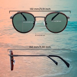 SQUAD Sunglasses for Men and Women Round Metal Size Small Retro with Glasses Case, 3yb026c3 Havana Gunmetal Lens Green