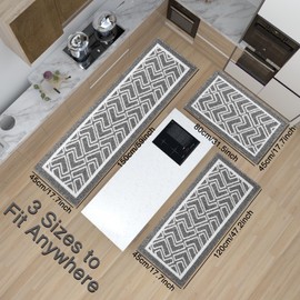 Non Slip Washable Kitchen Mats for Floor 3 Piece Set, Machine Washable Kitchen Rug Sets with Rubber Backing, Waterproof Kitchen Rugs Sets of 3 for Laundry Room, Hallway, Entryway, Bathroom