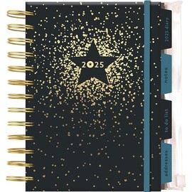 2025 Personal Organiser Navy & Gold Star Design A5 Diary With Dividers Week to View Planner