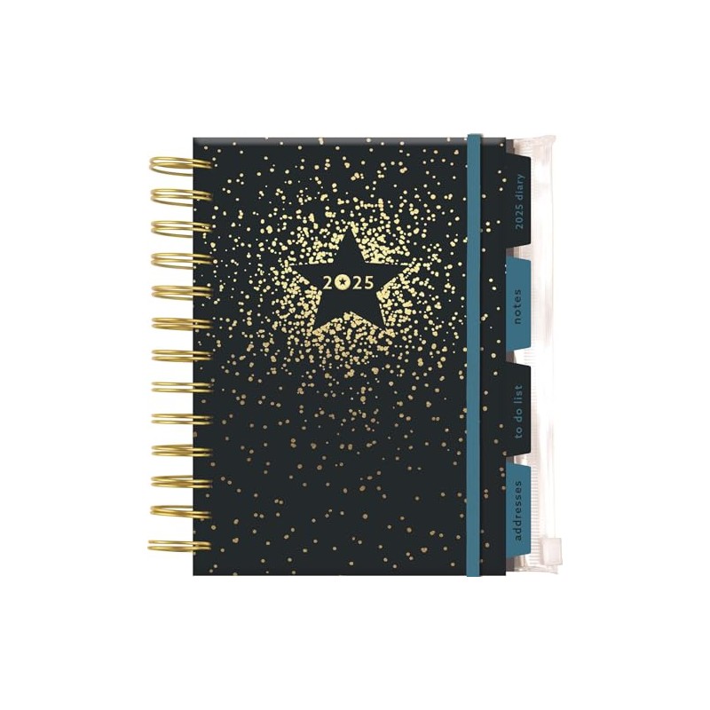 2025 Personal Organiser Navy & Gold Star Design A5 Diary