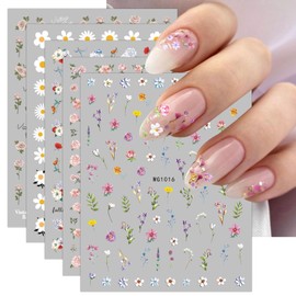 JMEOWIO 9 Sheets Flower Nail Art Stickers Decals Self-Adhesive Spring Summer Floral Nail Supplies Nail Art Design Decoration Accessories