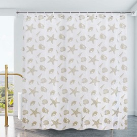 YISURE Extra Wide Shower Curtain 400cm, Long Shower Curtain 200cm Drop, Shell Pattern Printed Wet Room Shower Curtain 400x200cm