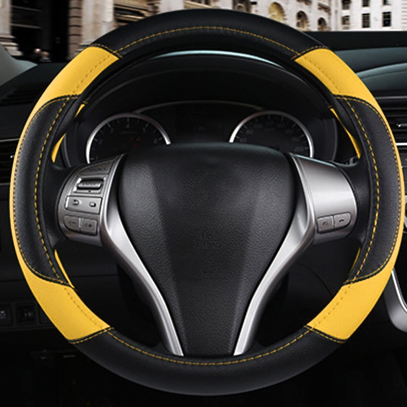 Leather Car Steering Wheel Cover, Non-Slip Car Wheel Cover Protector