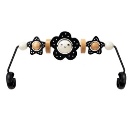 Baby Bouncer Toy Bar Wooden Compatible with Baby Bjorn Bouncer, Bouncer Toy Attachment Tight and Secure Fit, So Fun to Watch, Touch and Spin for Babies All Ages (Black and White Flower)