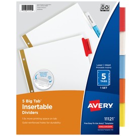 Avery 5-Tab Binder Dividers, Insertable Multicolor Big Tabs, 1 Set (11121)