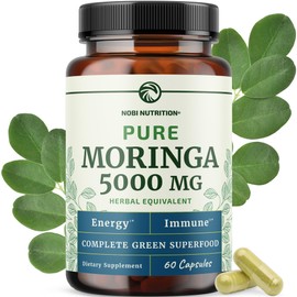 Moringa Capsules 5000mg | Potent Antioxidant Superfood | Non-GMO, Third-Party Tested Pure Moringa for Energy, Immunity & Gut Health Support | Gluten-Free Vitamins & Minerals Supplement | 60 Capsules