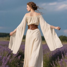 L'VOW Women's Renaissance Victorian Dress Medieval Irish Fairy Dresses Bell Sleeve Scarlet Costume(Apricot,L)