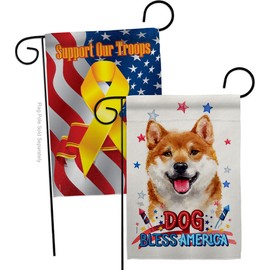 Breeze Decor Patriotic Shiba Inu Garden Flag Pack Dog Puppy Spoiled Paw Canine Fur Pet Nature Farm Animal Creature Support Our Troops House Banner Small Yard Gift Double-Sided, Made in USA